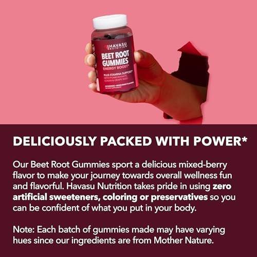 Rote-Bete-Gummis mit Coenzym Q10 & Granatapfel - Stickoxid-Booster für Ausdauer & Leistung - Vegan, Nicht-GVO, Glutenfrei - gemischter Beerengeschmack, 30 Stück