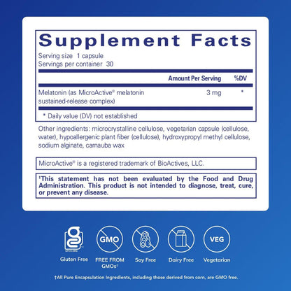 Pure Encapsulations Melatonin-SR – Melatonin mit verlängerter Freisetzung – Unterstützt erholsamen Schlaf* – Schlafmittel – Glutenfrei & vegan – 30 Kapseln