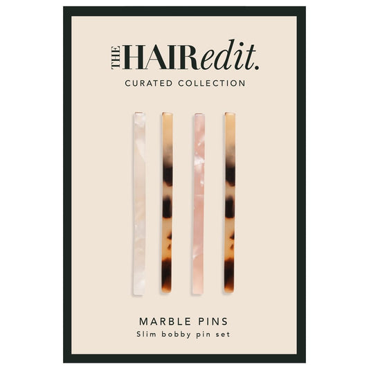 The Hair Edit Marmor-Haarklammern aus Acetat – Schlanke, mehrfarbige Schildpatt-Haarklammern, 4er-Pack
