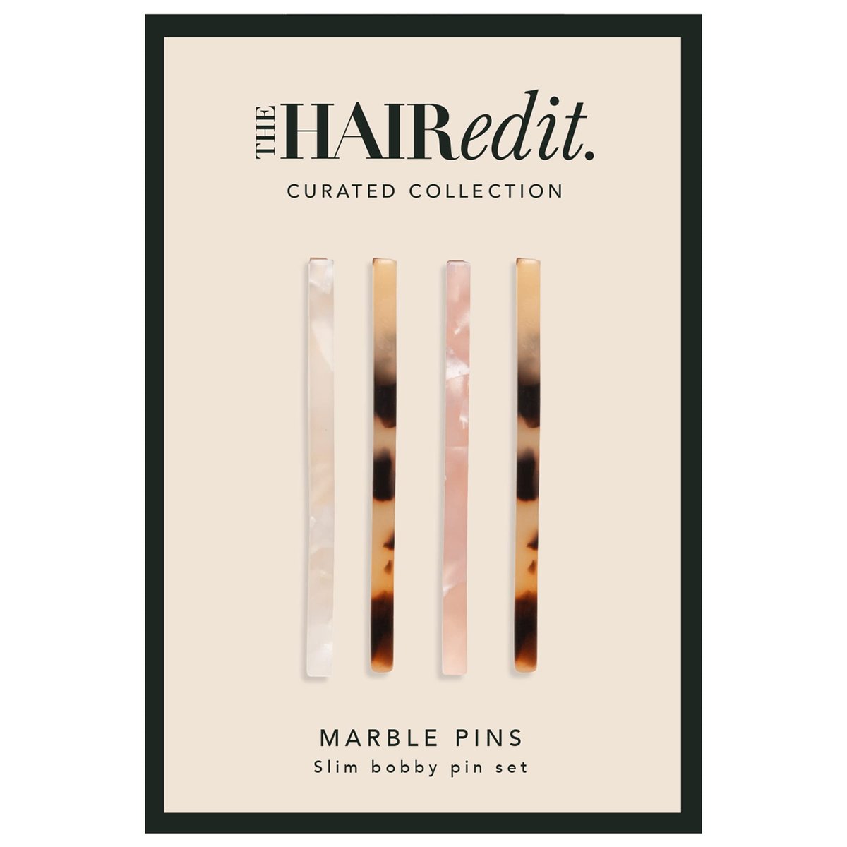 The Hair Edit Marmor-Haarklammern aus Acetat – Schlanke, mehrfarbige Schildpatt-Haarklammern, 4er-Pack