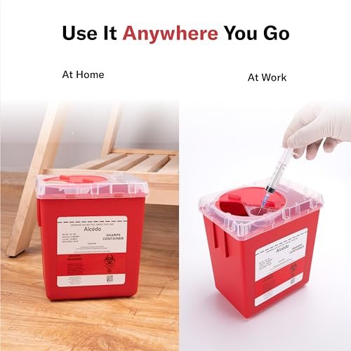 Alcedo Sharps Behälter für den Hausgebrauch 2 Quart (1er-Pack), Biohazard Nadel- und Spritzenentsorgung, Medizinische Qualität, Professionelle Nutzung