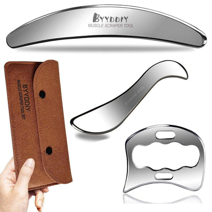 BYYDDIY 3-in-1 Muskel Scraper Set aus Edelstahl – Physiotherapie Massagewerkzeug, Gua Sha & Derma Edge