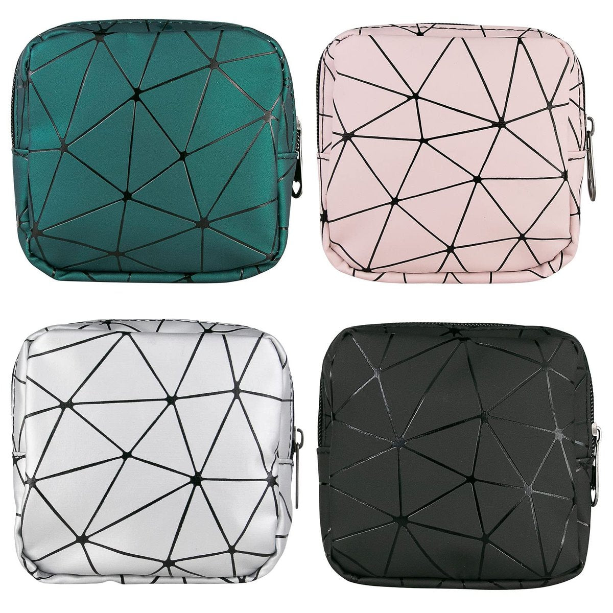 Bisanzoya Damenbinden-Aufbewahrungstaschen 4er-Set Menstruationstaschen für Tassen, Slipeinlagenhalter, Tampontaschen, tragbares Periodenkit, feminine Produkttasche für Binden und Tampons mit Reißverschluss