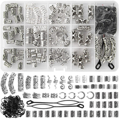 152-teiliges Wikinger-Haarschmuck-Set: Runenröhrchen, Metallklammern, Manschetten, Ringe – Ideal für Zöpfe, Dreadlocks, Bärte, Armbänder, Anhänger & DIY