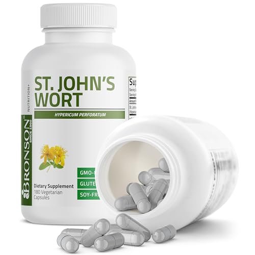 Bronson Johanniskraut 700 mg pro Portion – Hypericum perforatum – Unterstützt positive Stimmung – Non-GMO, 180 Kapseln