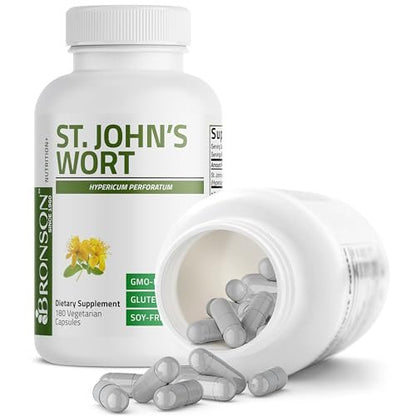 Bronson Johanniskraut 700 mg pro Portion – Hypericum perforatum – Unterstützt positive Stimmung – Non-GMO, 180 Kapseln