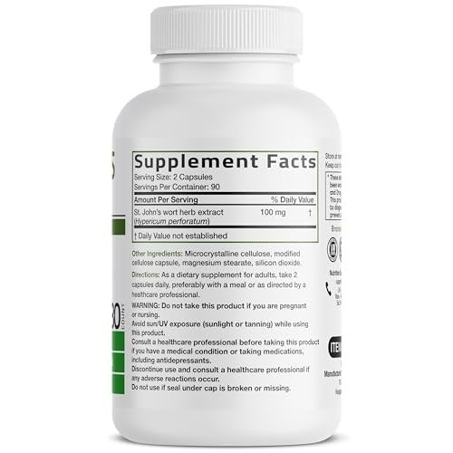 Bronson Johanniskraut 700 mg pro Portion – Hypericum perforatum – Unterstützt positive Stimmung – Non-GMO, 180 Kapseln
