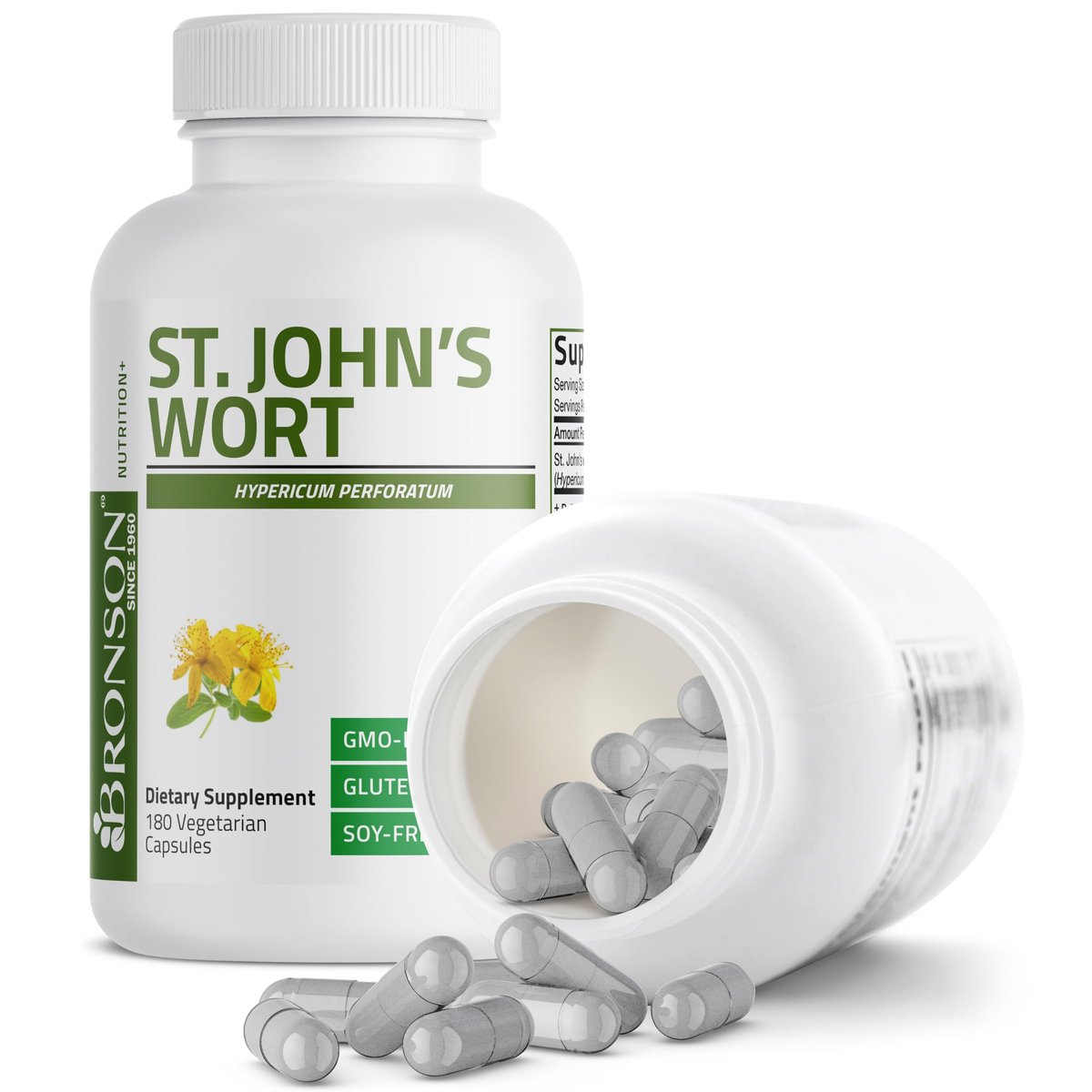 Bronson Johanniskraut 700 mg pro Portion – Hypericum perforatum – Unterstützt positive Stimmung – Non-GMO, 180 Kapseln