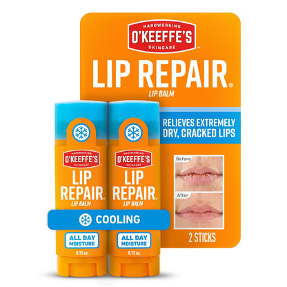 O'Keeffe's Lip Repair Lippenbalsam mit Kühlungseffekt für trockene, rissige Lippen - Stick (Doppelpack) - Feuchtigkeitsspender für extrem rissige, trockene Lippen