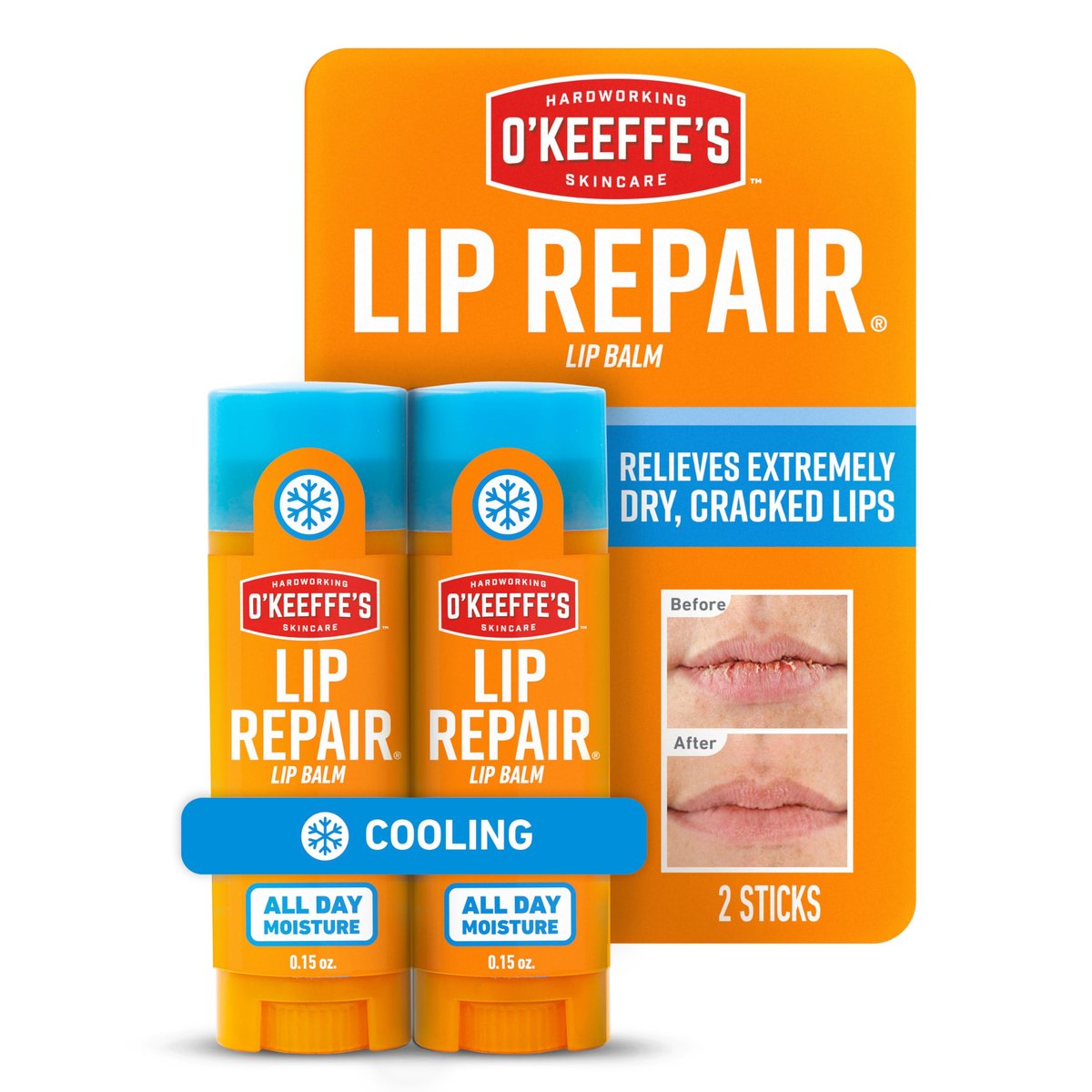 O'Keeffe's Lip Repair Lippenbalsam mit Kühlungseffekt für trockene, rissige Lippen - Stick (Doppelpack) - Feuchtigkeitsspender für extrem rissige, trockene Lippen