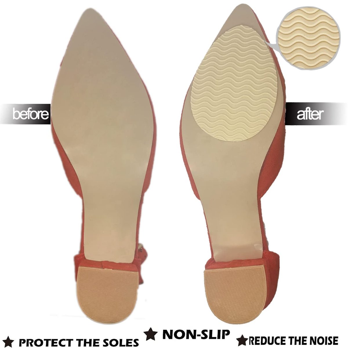 Rutschfeste Schuhpolster – Anti-Rutsch-Einlagen für High Heels, selbstklebend, Silikon (Beige, 3 Paare)