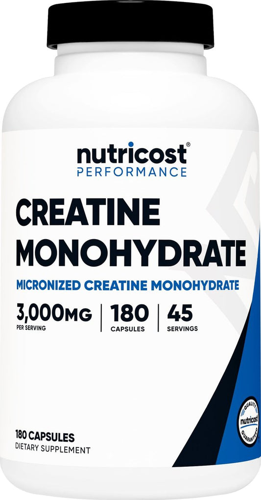 Nutricost Creatin Monohydrat 3.000 mg, 180 Kapseln (750 mg pro Kapsel) - Glutenfrei, Nicht-GVO