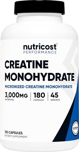 Nutricost Creatin Monohydrat 3.000 mg, 180 Kapseln (750 mg pro Kapsel) - Glutenfrei, Nicht-GVO