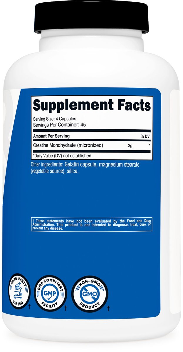Nutricost Creatin Monohydrat 3.000 mg, 180 Kapseln (750 mg pro Kapsel) - Glutenfrei, Nicht-GVO