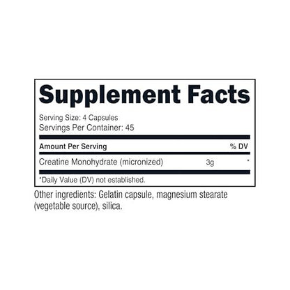 Nutricost Creatin Monohydrat 3.000 mg, 180 Kapseln (750 mg pro Kapsel) - Glutenfrei, Nicht-GVO