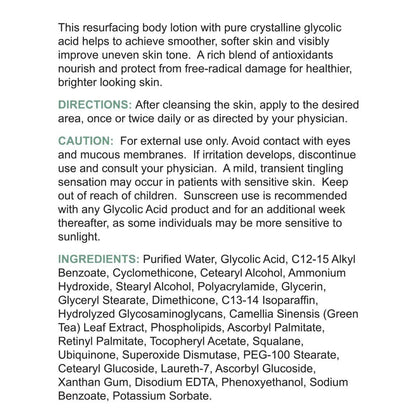 Replenix Glykol 15% Körperlotion zur Hauterneuerung – medizinische Qualität, aufhellend & feuchtigkeitsspendend gegen Verfärbungen & raue Textur (200 ml)