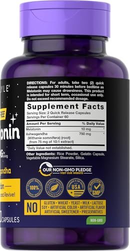 Carlyle Melatonin 10mg mit Ashwagandha | 120 Kapseln | Dreifach-Stärke-Formel | Nicht-GMO, Glutenfrei Schlaf Ergänzung