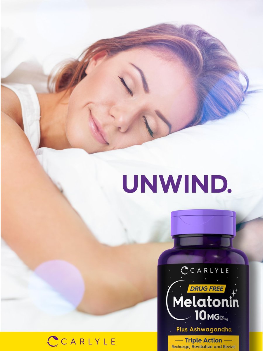 Carlyle Melatonin 10mg mit Ashwagandha | 120 Kapseln | Dreifach-Stärke-Formel | Nicht-GMO, Glutenfrei Schlaf Ergänzung