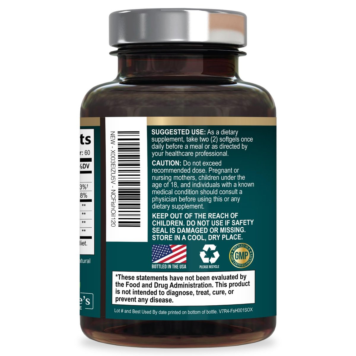 Omega 3 Fischöl Kapseln 2400 mg pro Portion - Dreifach Stärke mit EPA & DHA - Unterstützt Herz, Gehirn & Immunsystem - Wild gefangen, in den USA abgefüllt - 120 Softgels