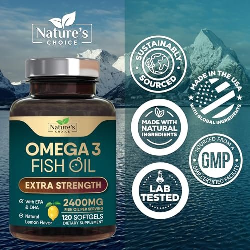 Omega 3 Fischöl Kapseln 2400 mg pro Portion - Dreifach Stärke mit EPA & DHA - Unterstützt Herz, Gehirn & Immunsystem - Wild gefangen, in den USA abgefüllt - 120 Softgels