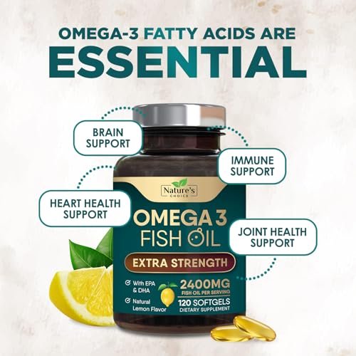 Omega 3 Fischöl Kapseln 2400 mg pro Portion - Dreifach Stärke mit EPA & DHA - Unterstützt Herz, Gehirn & Immunsystem - Wild gefangen, in den USA abgefüllt - 120 Softgels