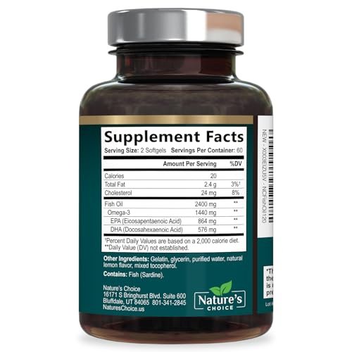 Omega 3 Fischöl Kapseln - 2400 mg Fischöl pro Portion - Dreifachstärke Omega-3 mit EPA & DHA - Natürliche Unterstützung für Herz, Gehirn & Immunsystem - Wild gefangen, in den USA abgefüllt - 180 Weichkapseln