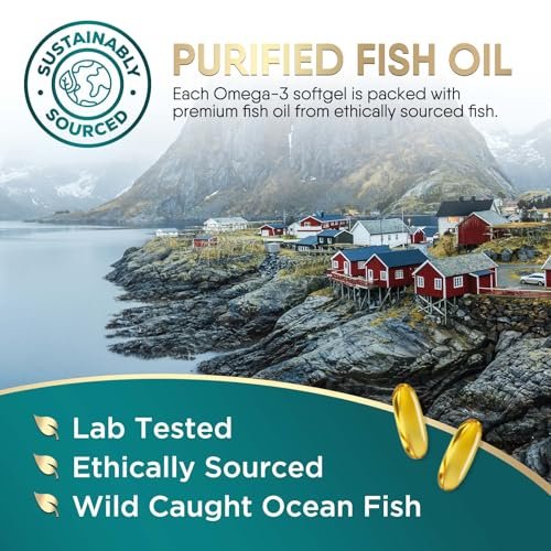 Omega 3 Fischöl Kapseln 2400 mg pro Portion - Dreifach Stärke mit EPA & DHA - Unterstützt Herz, Gehirn & Immunsystem - Wild gefangen, in den USA abgefüllt - 120 Softgels