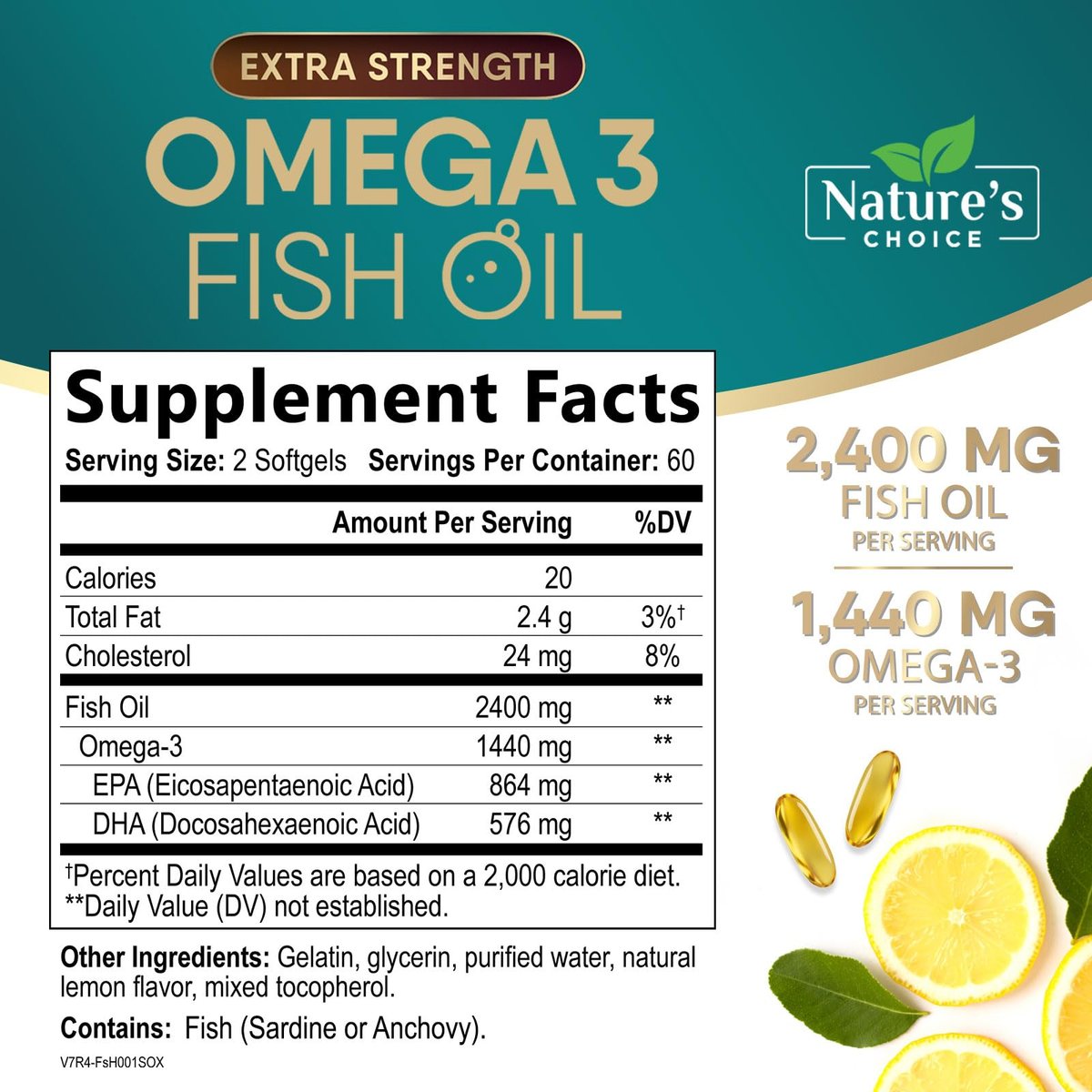Omega 3 Fischöl Kapseln 2400 mg pro Portion - Dreifach Stärke mit EPA & DHA - Unterstützt Herz, Gehirn & Immunsystem - Wild gefangen, in den USA abgefüllt - 120 Softgels
