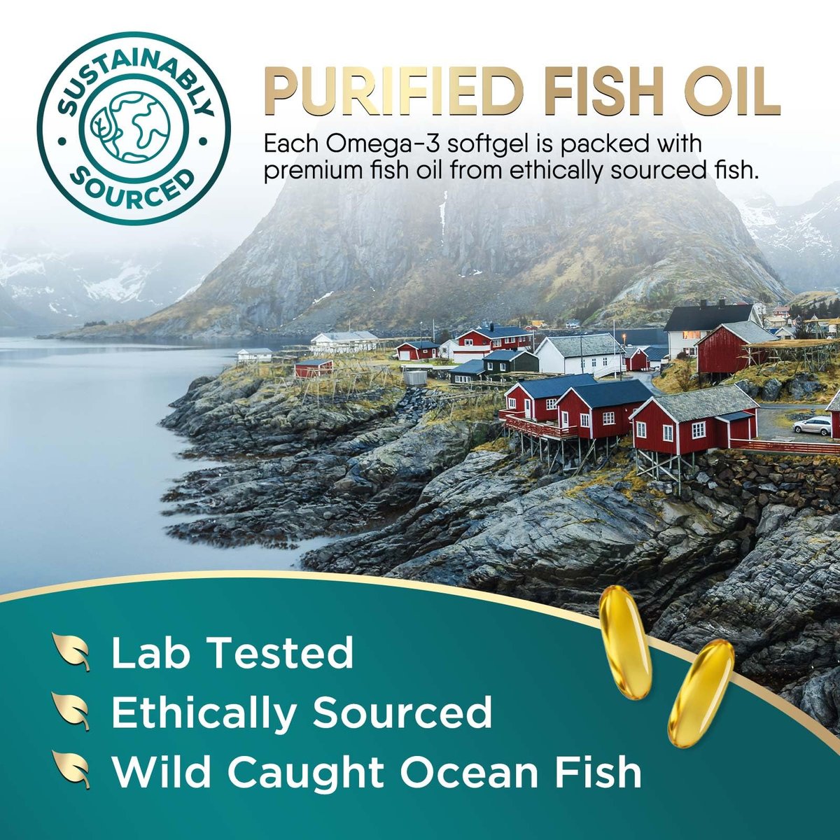 Omega 3 Fischöl Kapseln 2400 mg pro Portion - Dreifach Stärke mit EPA & DHA - Unterstützt Herz, Gehirn & Immunsystem - Wild gefangen, in den USA abgefüllt - 120 Softgels