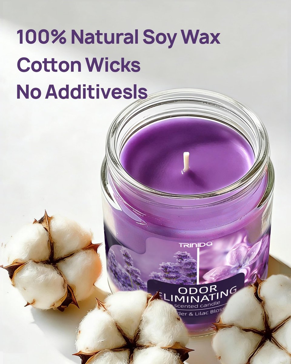 TRINIDa Lavendel & Fliederblüte Duftkerzen Set – 12oz Premium Sojakerzen zur Geruchsbeseitigung für Zuhause
