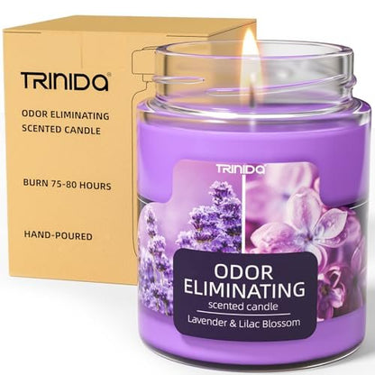 TRINIDa Lavendel & Fliederblüte Duftkerzen Set – 12oz Premium Sojakerzen zur Geruchsbeseitigung für Zuhause