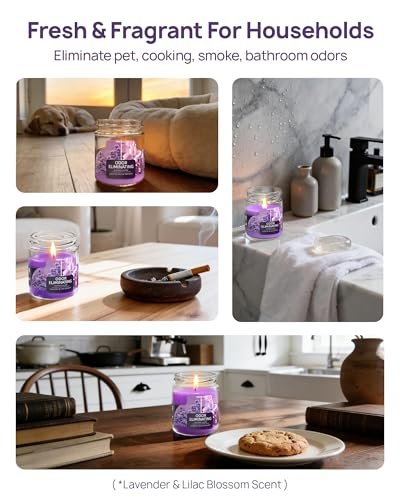 TRINIDa Lavendel & Fliederblüte Duftkerzen Set – 12oz Premium Sojakerzen zur Geruchsbeseitigung für Zuhause