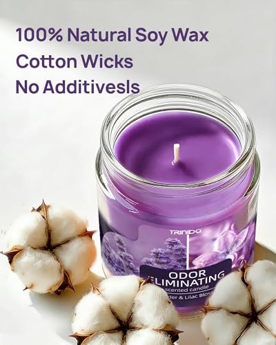 TRINIDa Lavendel & Fliederblüte Duftkerzen Set – 12oz Premium Sojakerzen zur Geruchsbeseitigung für Zuhause