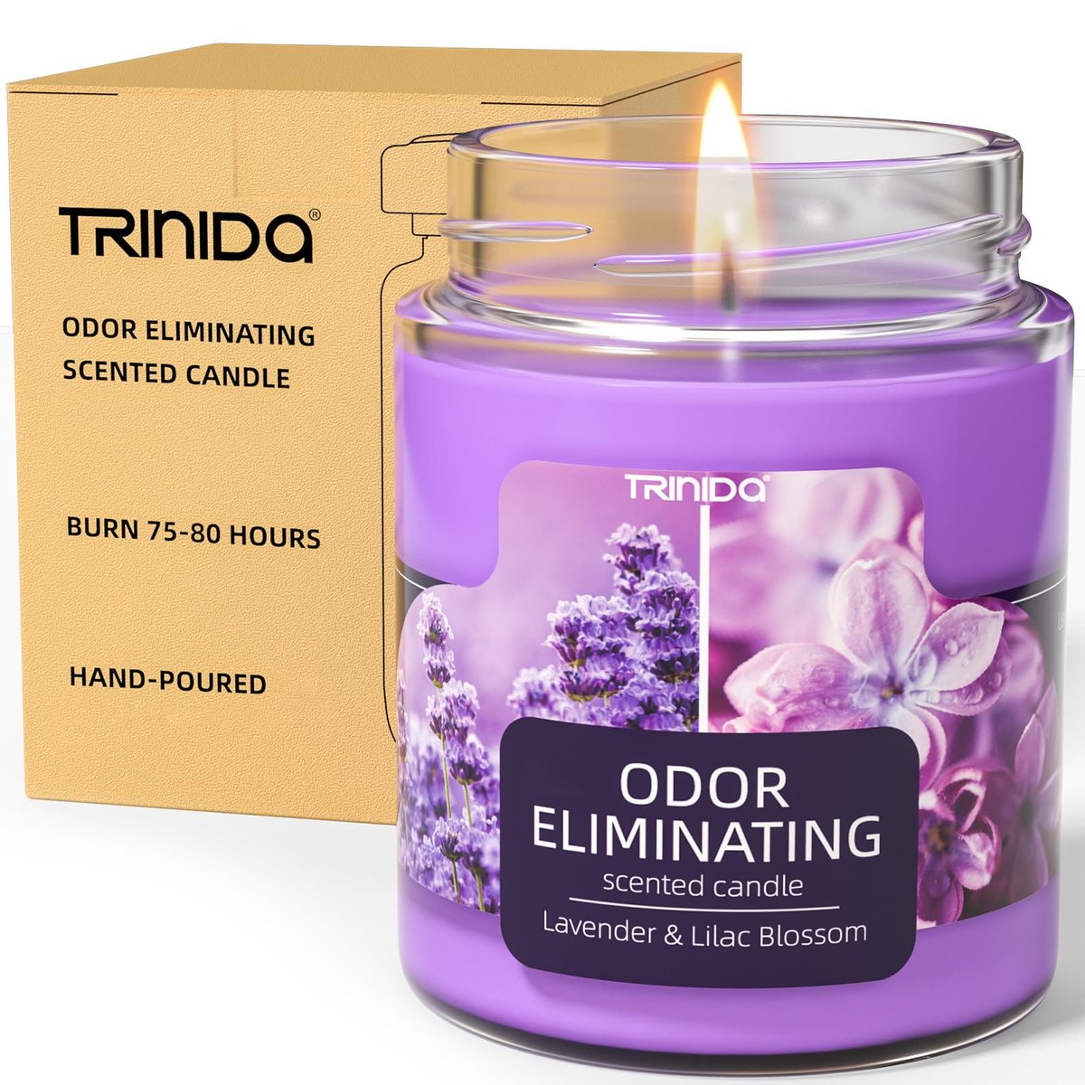 TRINIDa Lavendel & Fliederblüte Duftkerzen Set – 12oz Premium Sojakerzen zur Geruchsbeseitigung für Zuhause