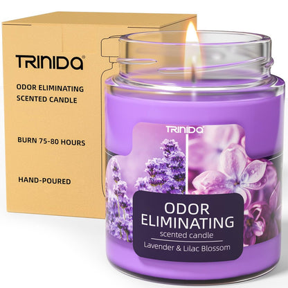 TRINIDa Lavendel & Fliederblüte Duftkerzen Set – 12oz Premium Sojakerzen zur Geruchsbeseitigung für Zuhause