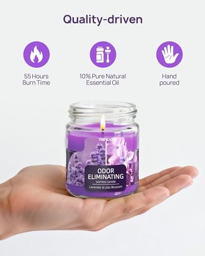 TRINIDa Lavendel & Fliederblüte Duftkerzen Set – 12oz Premium Sojakerzen zur Geruchsbeseitigung für Zuhause