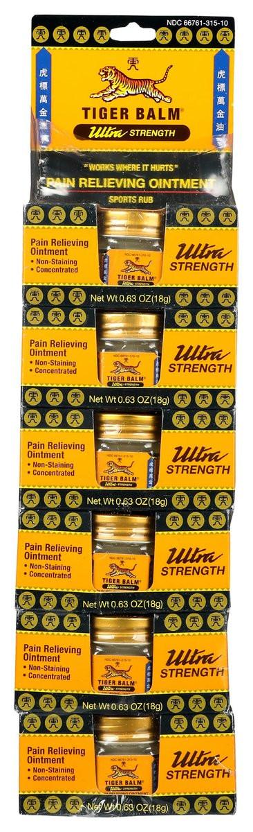 Tiger Balm Ultra Strength Rub Balm – Alkoholfrei, Tierversuchsfrei, 0,63 Unzen (6er-Pack)