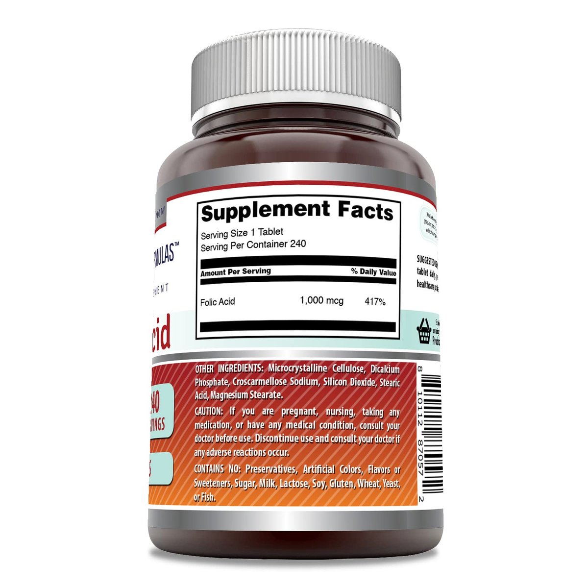 Amazing Formulas Folsäure 1000 mcg (1 mg) | 240 Tabletten | Vitamin B9 | Non-GMO | Glutenfrei | Hergestellt in USA