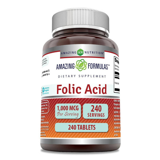Amazing Formulas Folsäure 1000 mcg (1 mg) | 240 Tabletten | Vitamin B9 | Non-GMO | Glutenfrei | Hergestellt in USA