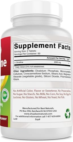 Best Naturals L-Citrullin 2000 mg pro Portion – Non-GMO – Glutenfrei – 120 Tabletten