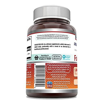 Amazing Formulas Folsäure 5000 µg pro Portion | Tabletten | Non-GMO | Glutenfrei | Hergestellt in den USA (1 Packung, 120 Tabletten)