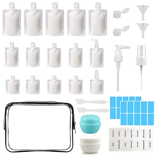 29-teiliges Reisegröße Nachfüllbare Leere Quetschtüten TSA-geprüft Reisetaschen für Toilettenartikel Flüssigkeitsbehälter Auslaufsicher Tragbar Fluid Make-up Packtasche für Kosmetik 30/50/100ml