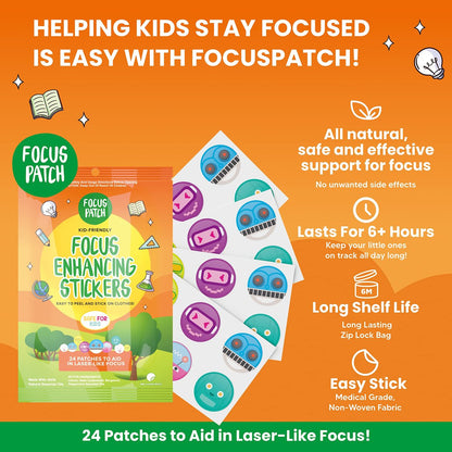 NATPAT Focus Patch – Konzentrationssticker für Kinder und Erwachsene – 24 natürliche Aufmerksamkeitspflaster – Chemikalienfrei & ohne Drogen