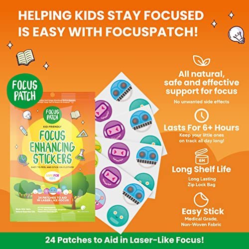 NATPAT Focus Patch – Konzentrationssticker für Kinder und Erwachsene – 24 natürliche Aufmerksamkeitspflaster – Chemikalienfrei & ohne Drogen
