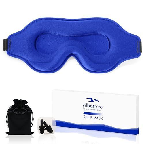 Schlafmaske für Männer und Frauen – Memory-Schaum Schlafmaske für Seitenschläfer, Verdunkelnde Augenmaske mit verstellbarem Riemen (Blau)