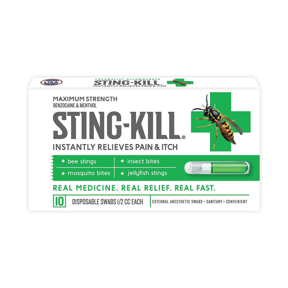 Sting-kill Erste-Hilfe-Anästhetikum-Tupfer: Sofortige Schmerz- & Juckreizlinderung bei Bienenstichen und Insektenstichen – Nachfüllpack für Erste-Hilfe-Sets, 10 Stück