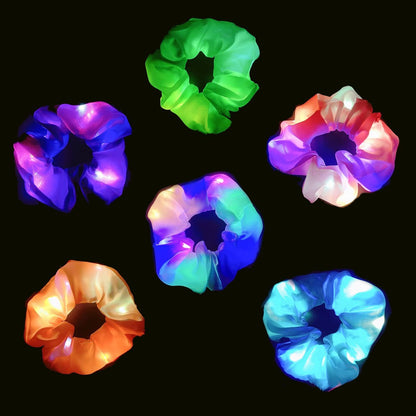 LED Scrunchies, 6 Stück Leuchtende Haarspangen Neon Accessoires mit 3 Leuchtmodi für Mädchen Frauen Festival Accessoires Weihnachten Halloween Party