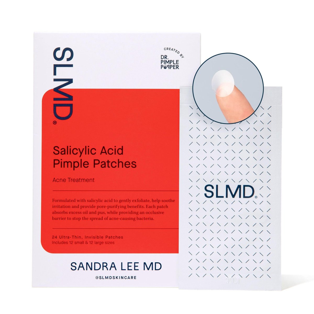 SLMD Salicylsäure Pickel-Patches von Dr. Pimple Popper – Akne behandeln und dunkle Flecken verbessern – Dünne transparente Patches mit Salicylsäure – 2 Größen (24 Stück)