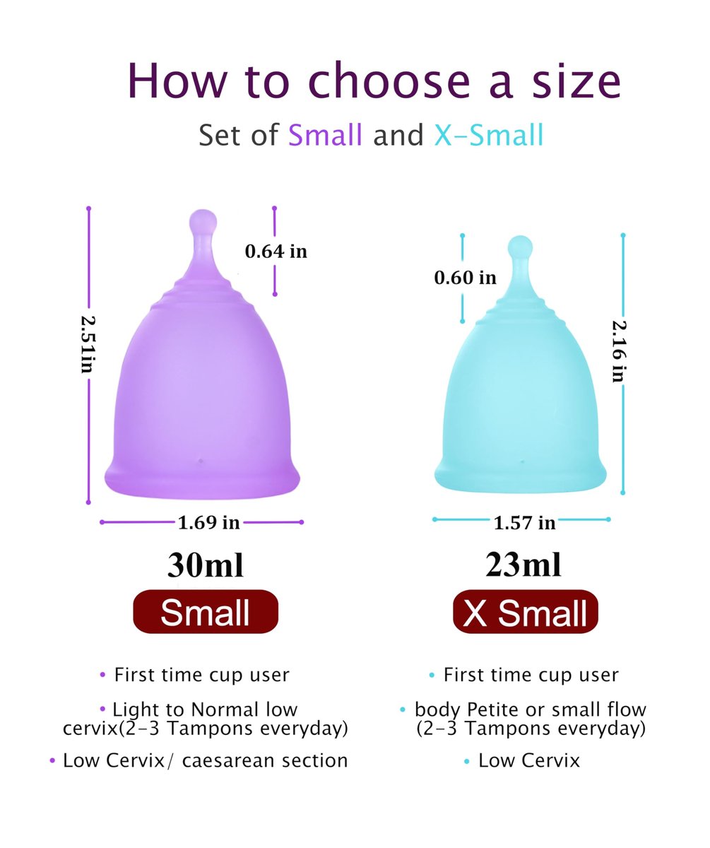 Ginalaia Kleiner Menstruationsbecher mit zusammenklappbarem Aufbewahrungsbecher, auslaufsicheres Design aus medizinischem Silikon, wiederverwendbar, für 12 Stunden geeignet (S+XS)