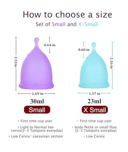 Ginalaia Kleiner Menstruationsbecher mit zusammenklappbarem Aufbewahrungsbecher, auslaufsicheres Design aus medizinischem Silikon, wiederverwendbar, für 12 Stunden geeignet (S+XS)